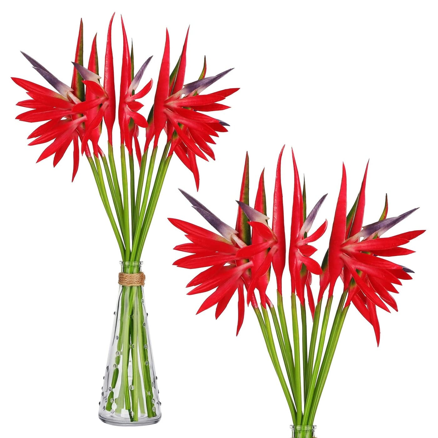 Giegxin 10 Pieces Bird of Paradise Artificial Plant 22 Inch Hawaiian Tropical Flowers Faux Flowers Bouquet Large Elegant Green Plant for Home Garden Decoration Office Wedding Decor Supplies Red