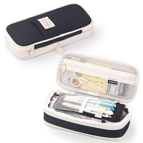 iSuperb Foldable Pencil Case Zipper Big Capacity Aesthetic Canvas Pencil Pouch Compartments Stationery Organizers Pen Bag for Kids Girls Boys Teen Child Student School Supplies Makeup Bags