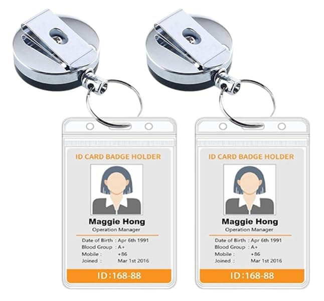 AccuPrints Pack of 2 Metal Badge Id Card Holders with Silicon Card Holder for Office Employee and Staff Retractable YOYO Badge Reel Steel and Black Lanyard for Id Cards
