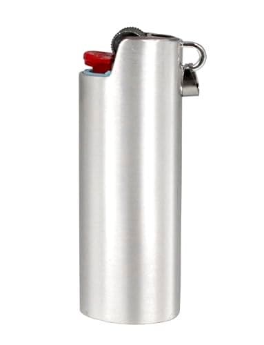 HUMWE Metal Lighter Case Cover Reusable for Bic Regular J6 lighters Sleeve Holder with Ring Necklace Accessories Gold