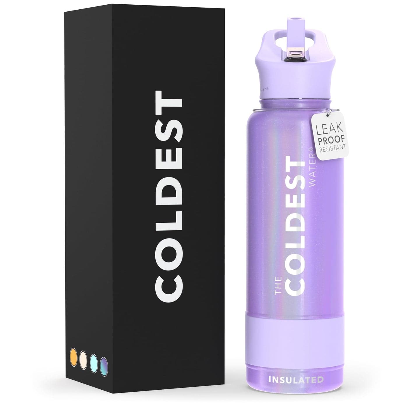 Coldest Insulated Water Bottle with Straw Lid Stainless Steel Metal Thermos for Men Women Saturns Moon Purple Glitter 40 oz