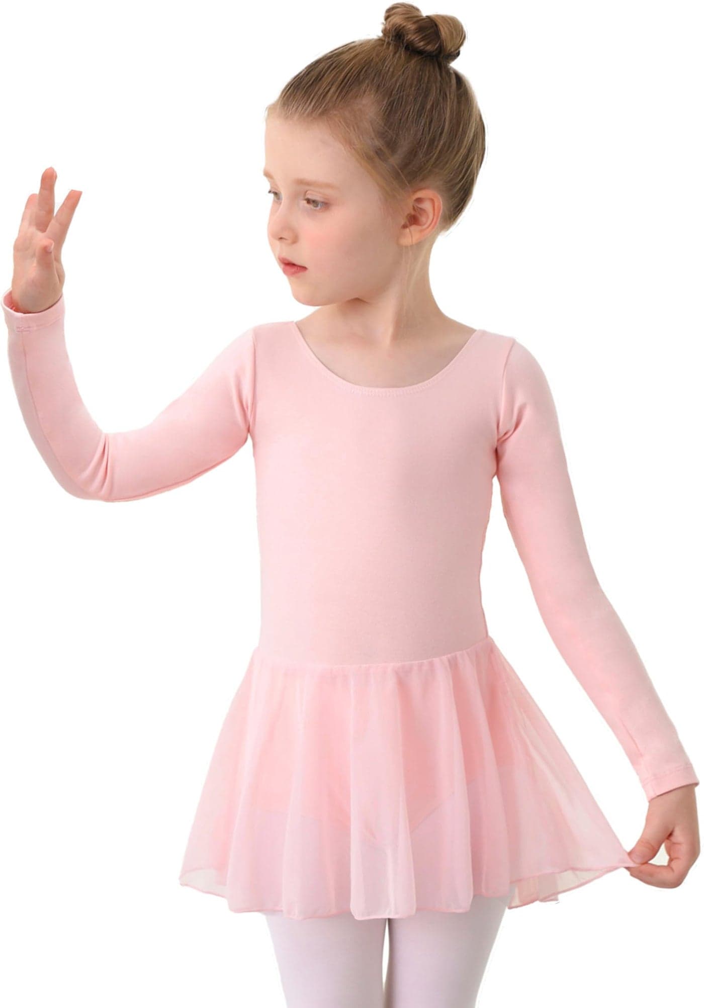 MdnMd Toddler Dance Ballet Leotards for Girls Long Sleeve with Skirt Dresses Tutu Pink (Toddler/Age 2-4)