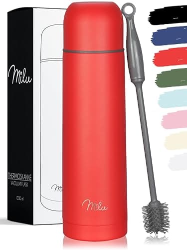 Milu Vacuum Insulated Flask 1L 750ml 500ml Thermo Water Drinking Bottle with Cup for Hot Cold Drink Stainless Steel 100 LeakProof Red 1000ml