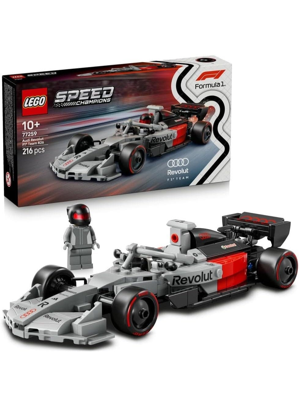 LEGO Speed Champions Audi Revolut F1 Team R26 Race Car Toy - Model Kit w/Collectible Driver Minifigure - Birthday Gift for 10+ Year Old Boys and Teenage Motorsport Fans - 77259