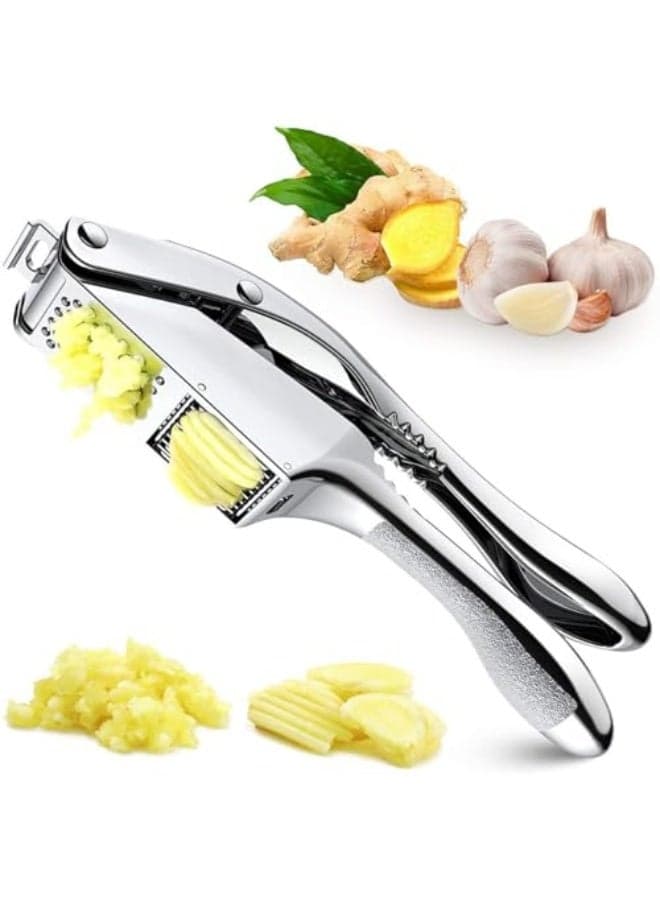 2-in-1 Stainless Steel Garlic Press 【Garlic Crusher u0026 Slicer】 Portable Garlic Mincer, Easy to Clean, Dishwasher Safe, Rust-Resistant Garlic Press for Kitchen Use