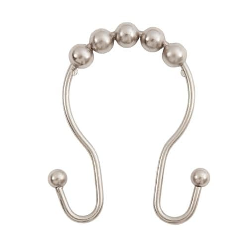 Kenney KN67120 Rust-Resistant Gliding Metal Beaded Shower Curtain Rings with Double Hanging Hooks for Shower Curtain and Standard Shower Curtain Rod, Bathroom Use, Easy to Install, 12-Pack, Nickel