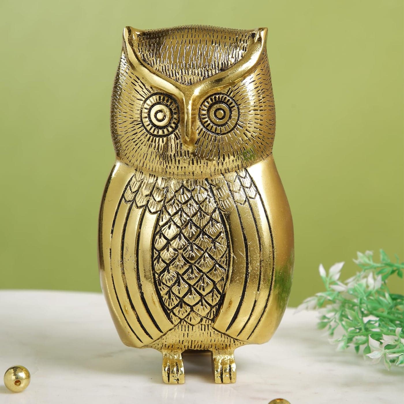 CraftVatika Metal Owl Decorative Statue Showpiece for Money Wisdom Handmade Sculpture Feng Shui Bird Figurine Uses for Living Room Garden Office Desk Gold 65 Inches Height