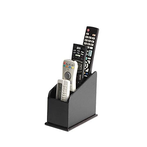 JACKCUBE DESIGN 4 Compartments Black Leather Remote Control Organizer Holder, Controller TV Guide, Media Storage Box – :MK292A