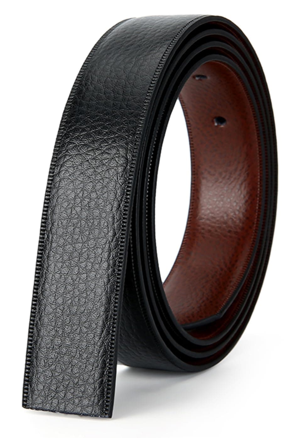 Nelbons Men's Leather Hole Belt Strap Without Buckle, Strap ONLY 2.8/3.0/3.2/3.5/3.8cm(5size) wide,replacement belt (Black02length 130cm Suitable for 28"-46" Waist, Width2.8CM)