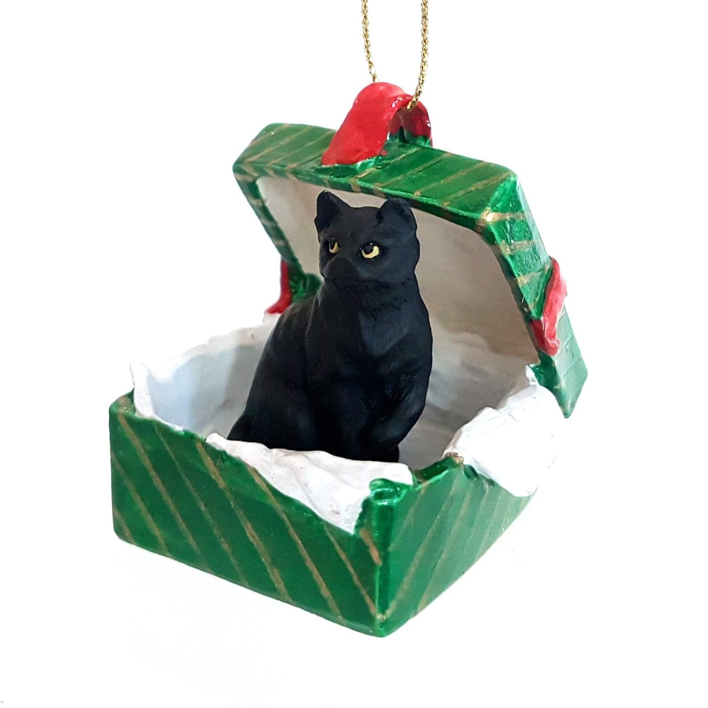 Conversation Concepts Tabby Cat Gift Box Christmas Ornament Black Shorthaired Delightful Made with Vinyl Stone