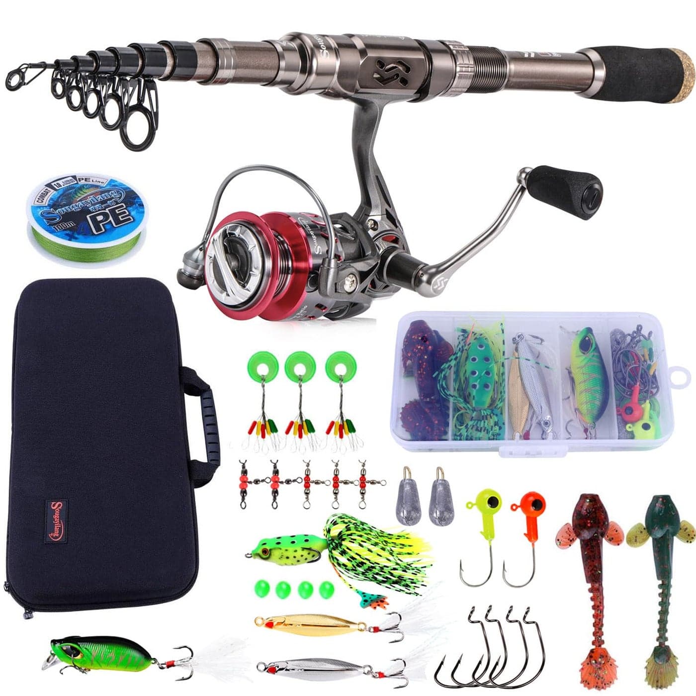 Sougayilang Fishing Rod and Reel Combos Carbon Fiber Telescopic Fishing Pole Spinning Reel 12 1 BB with Carrying Case for Saltwater and Freshwater Fishing Gear KitS2740