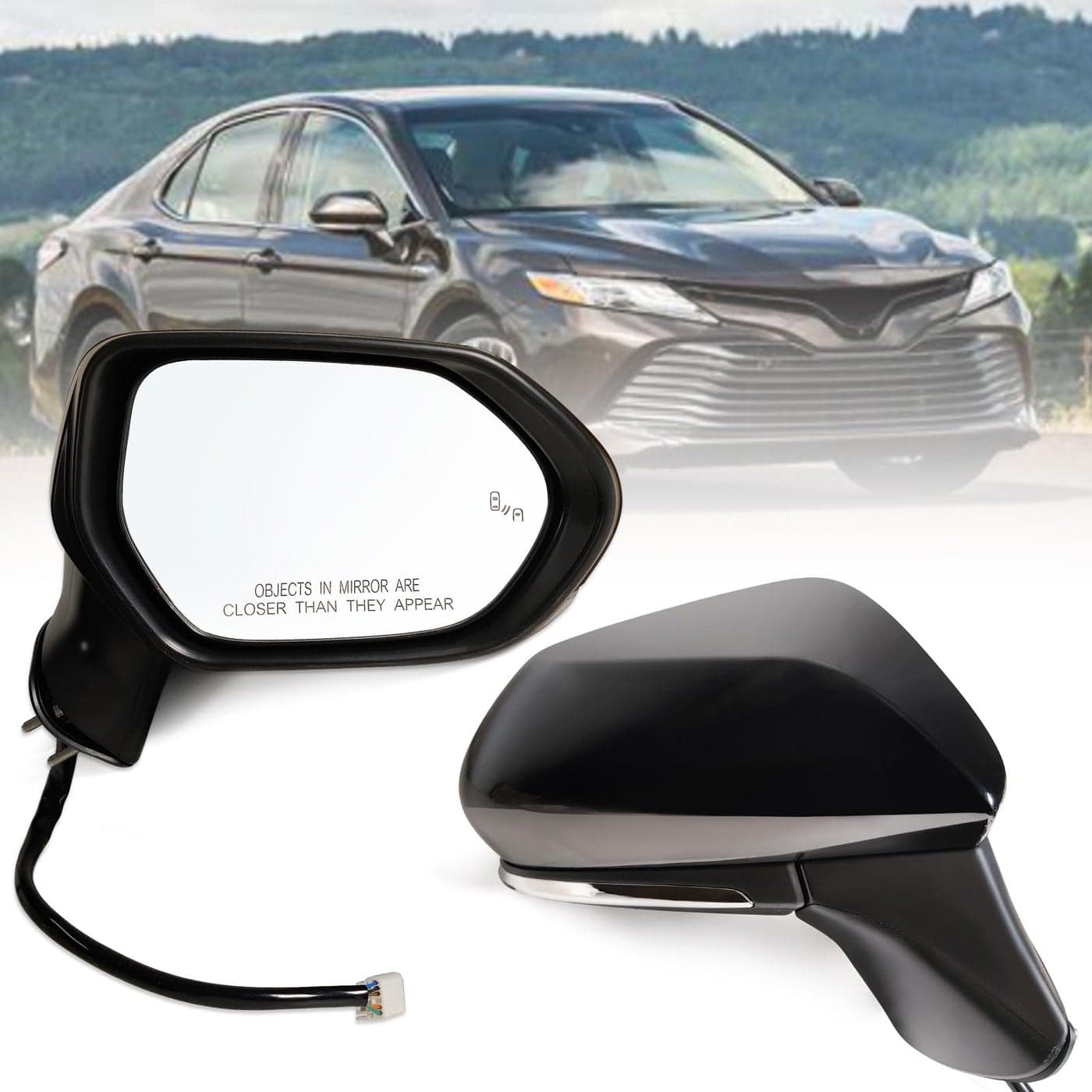 Lqito Right Passenger side Mirror Fits 20182024 Toyota Camry with Power Glass Heated Turn Signal Blind Spot Detection and Manual Folding Match to Black Replace 87910068407Pins