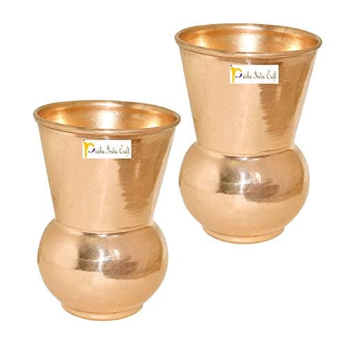 Prisha India Craft Pure Copper Glass Tumbler, Mughlai Matka Design, Capacity 350 ML, Set of 2