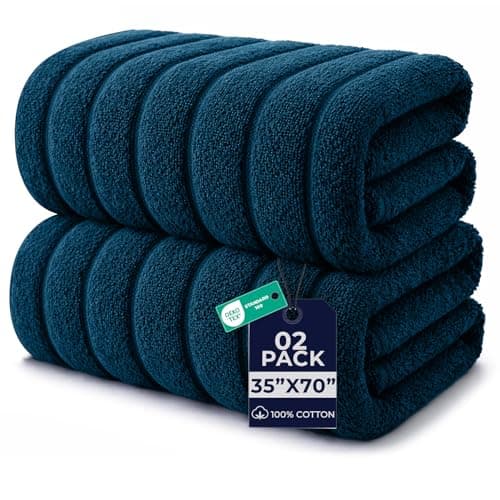 DAN RIVER Pack of 2 Bath Sheet 35x70 Inches, Big Towels Oversized Extra Ribbed Large Bath Sheets, Absorbent Quick Dry Towels - Blue Opal