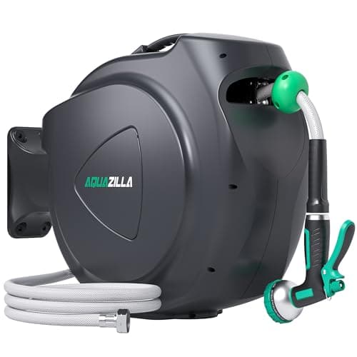 Retractable Garden Hose Reel, 65FT +6FT 5/8" Durable Wall Mounted Water Hose Reel with 180° Swivel Bracket, 9 Pattern Sprayer, 6Ft leader hose,Smooth Automatic Rewind, Any Length Lock.