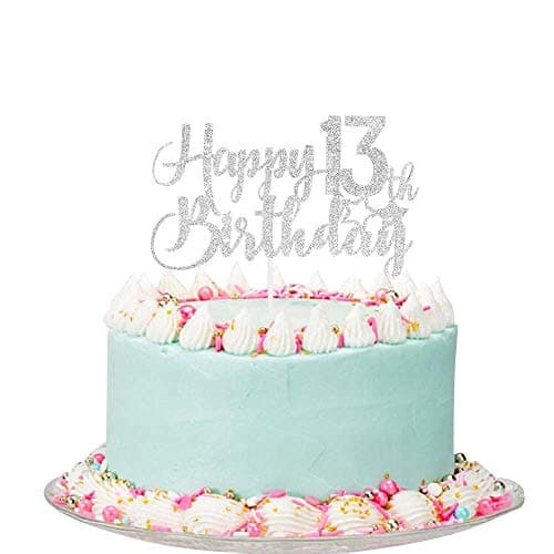 Festiko®Silver Glitter Happy 13th Birthday Cake Topper - 13th Birthday Cake Topper, 13th Birthday Party Decoration