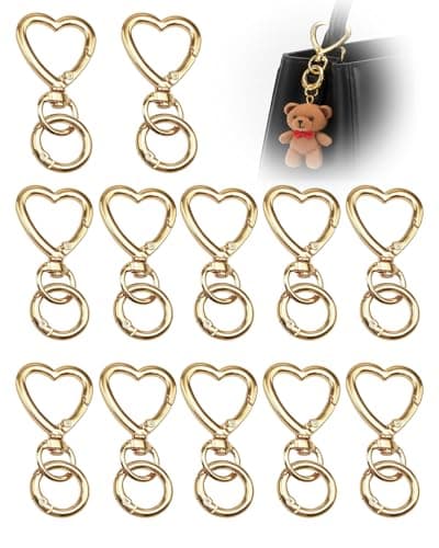 12Pcs Heart Carabiner Double Opening Snap Hooks Swivel Lobster Clasp Gold Heart Keychain Clip Alloy Dual Spring Hook for Lanyard 12PC Gold