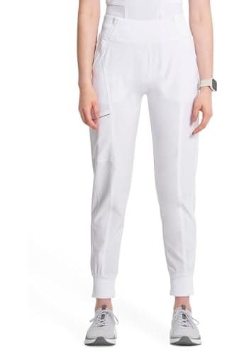 Infinity Women's Scrub Jogger Pants Mid Rise Bottoms with 5 Pockets, Moisture Wicking & 360° Stretch Fabric - CK110AP, M Peti White