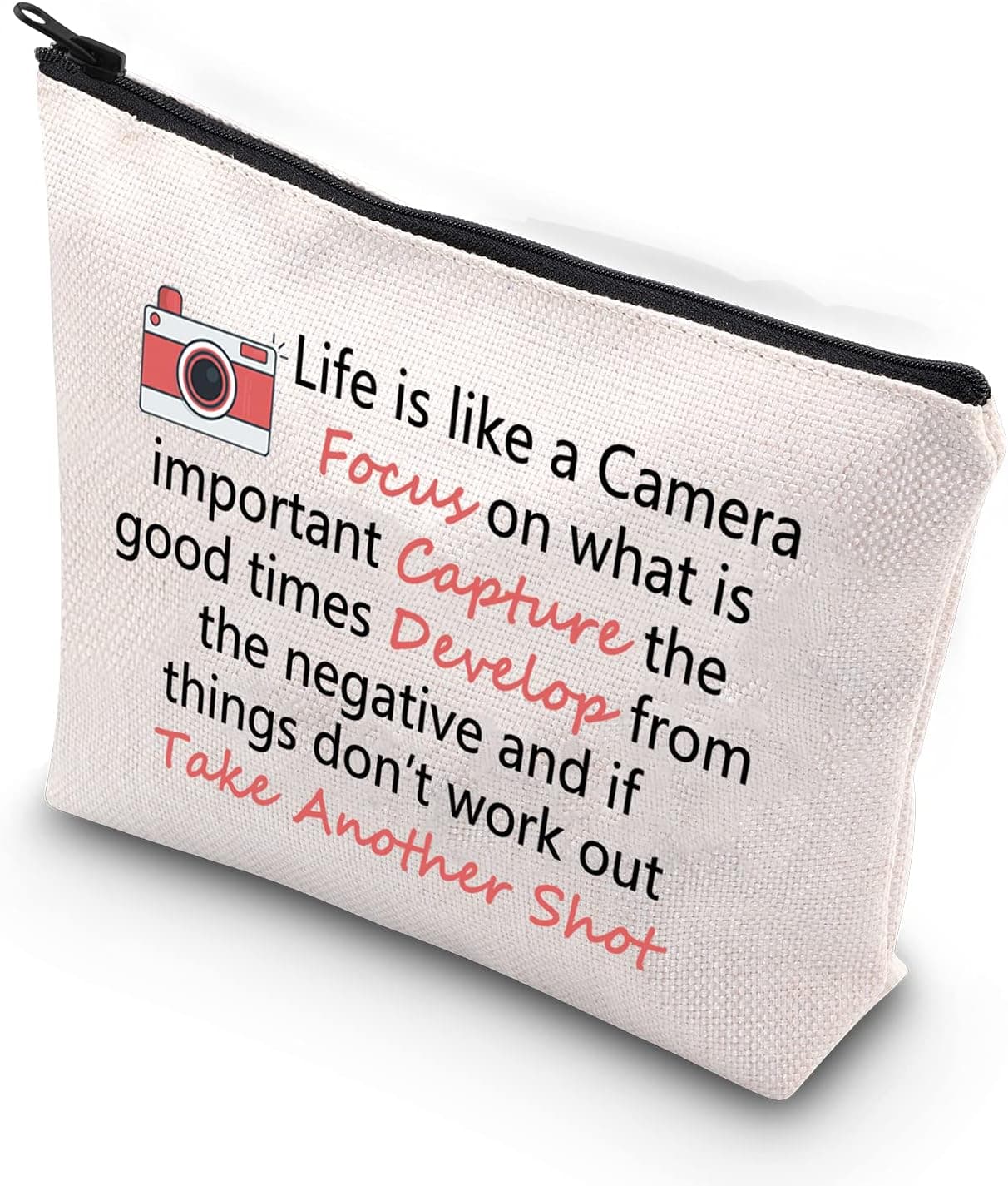 WCGXKO Life is Like a Camera Inspirational Photography Camera Gift Zipper Pouch Makeup Bag for Photographer (Life is Like a Camera)
