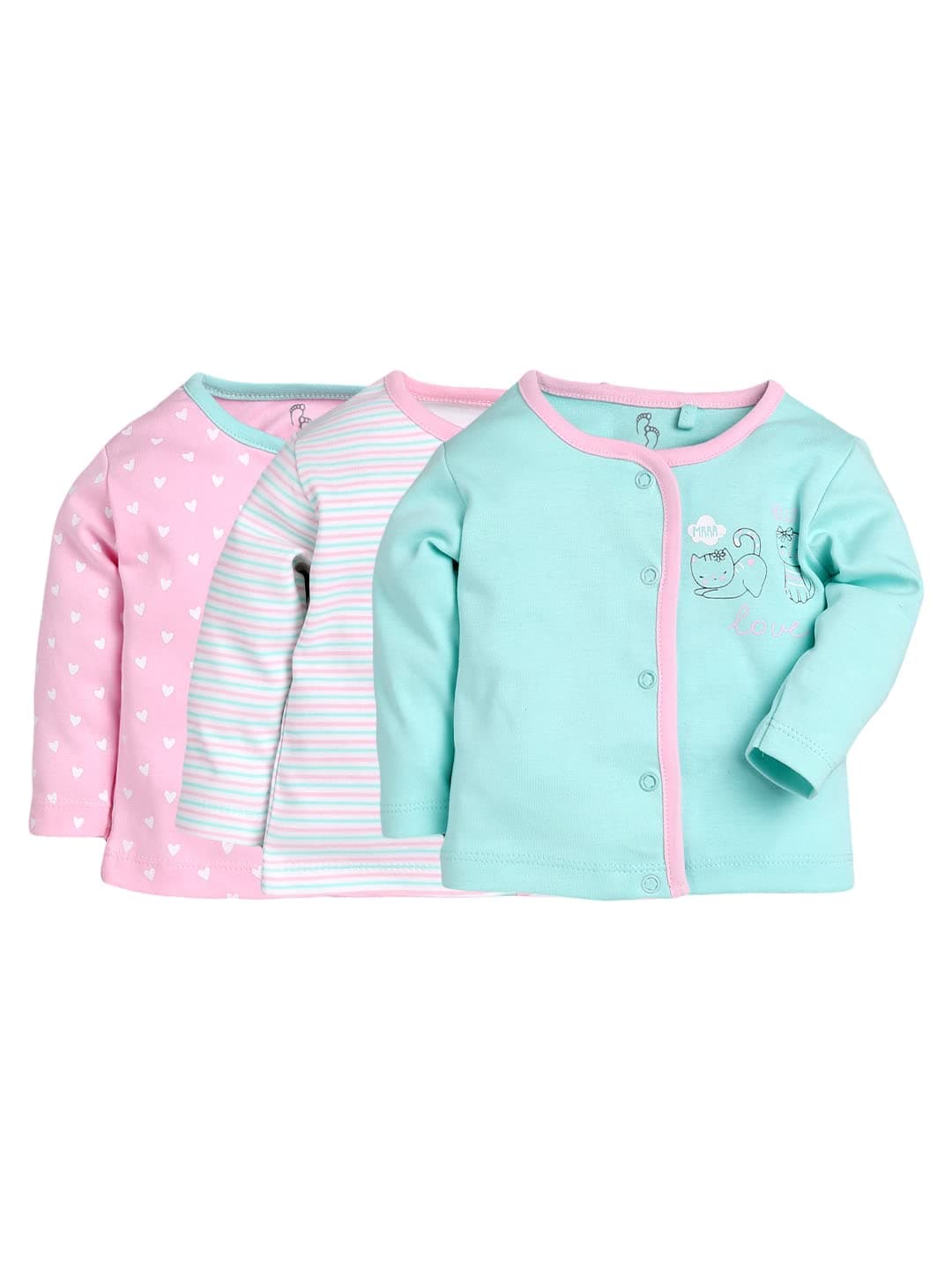 BABY GO Full Sleeve Set of 3 TEES Combo for Baby Girls(9-12M,Pink)