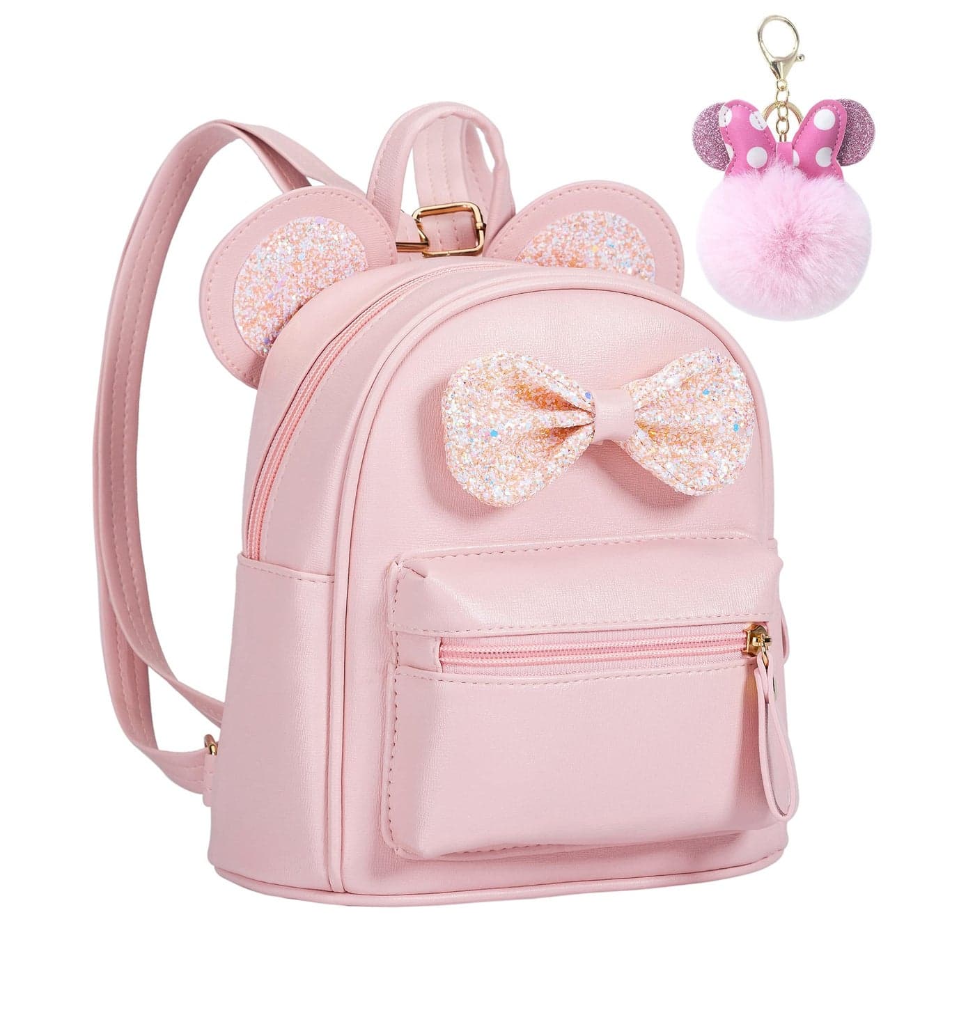 Sunwel Fashion Cutest Toddler Sequin Bow Mouse Ears Bag Mini Backpack for Teen Little Girls with Pom Pom(pink)