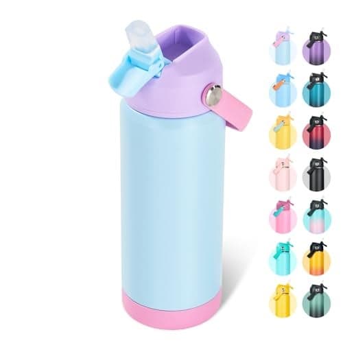 Fijinhom 18oz Insulated Stainless Steel Water Bottle, Wide Mouth Double Wall Vacuum, Silicone Straw, Sweat & Leak Proof, BPA Free Insulated Water Flask for Travel, Keep Cold 24h Hot 12h, Light Purple