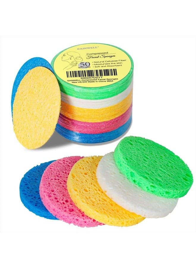 50-Colored Natural Compressed Facial Sponges, for Facial Cleansing, Reusable & Eco-Friendly, 50 PCS