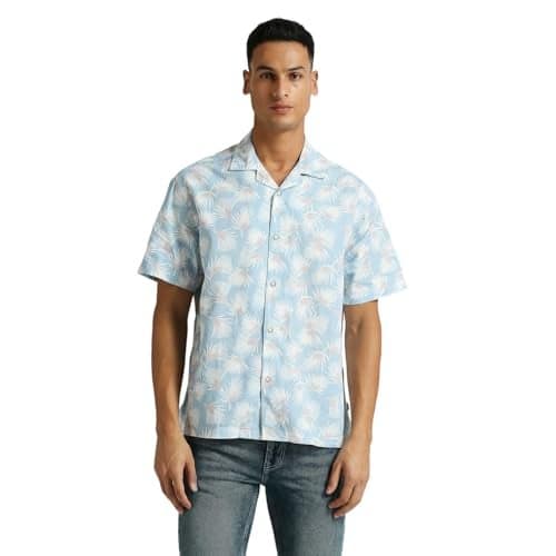 Pepe Jeans Men Cotton Regular Fit Printed Shirts Blue, 2XL