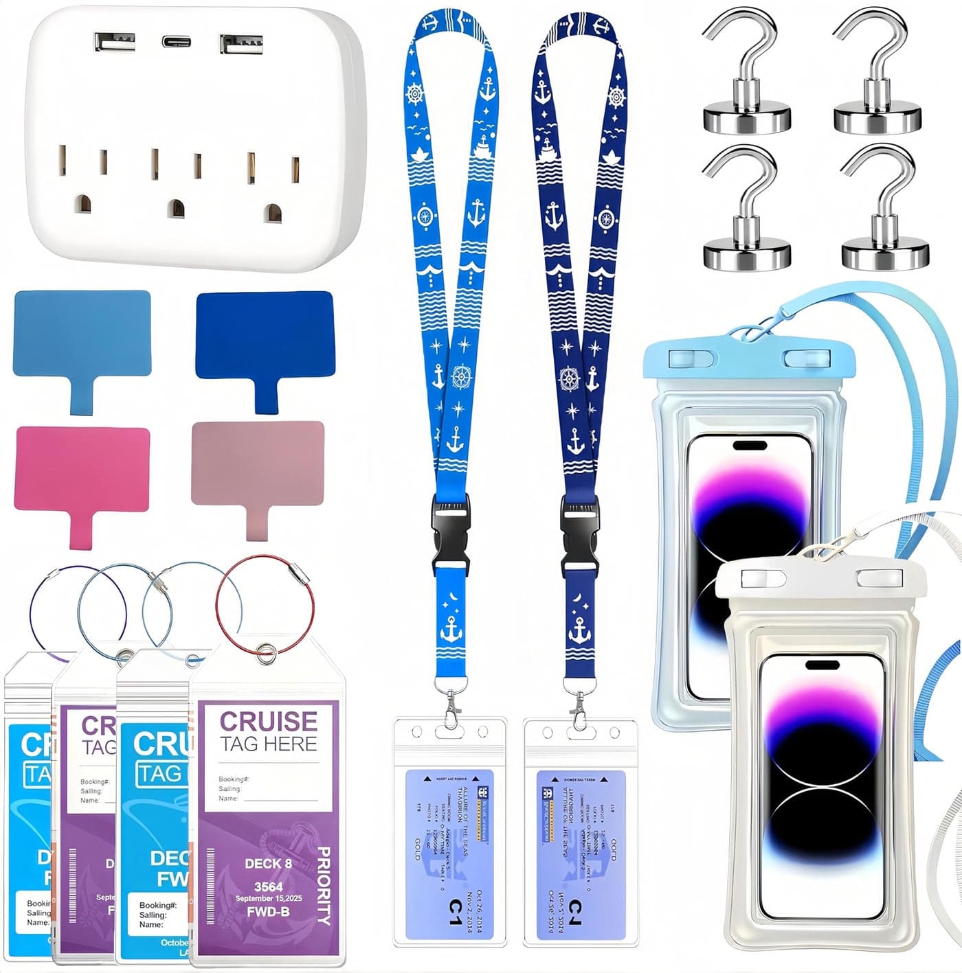 Cruise Essentials Kits, Cruise Must Haves Includ Non-Surge Power Strip, Magnetic Hooks, Cruise Luggage Tag Holder, Lanyard Holder, Phone Pounch, Phone Patches Cruise Ship Essentials 2026