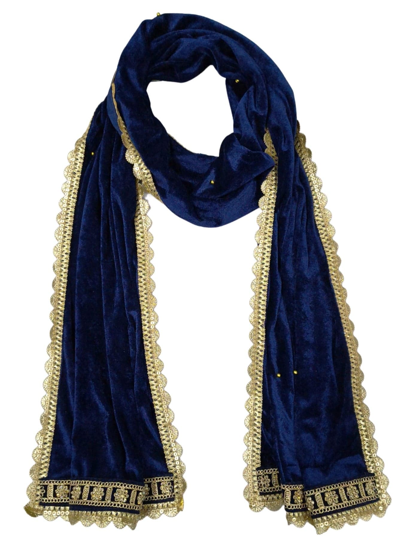 Navti Creations Men's Narrow Stole Dupatta With Zarkan Stone Border in velvet for Kurta/Sherwani/Achkan/Suit (length-2.25m, Width -37cm) (Navy Blue, 2.25m)