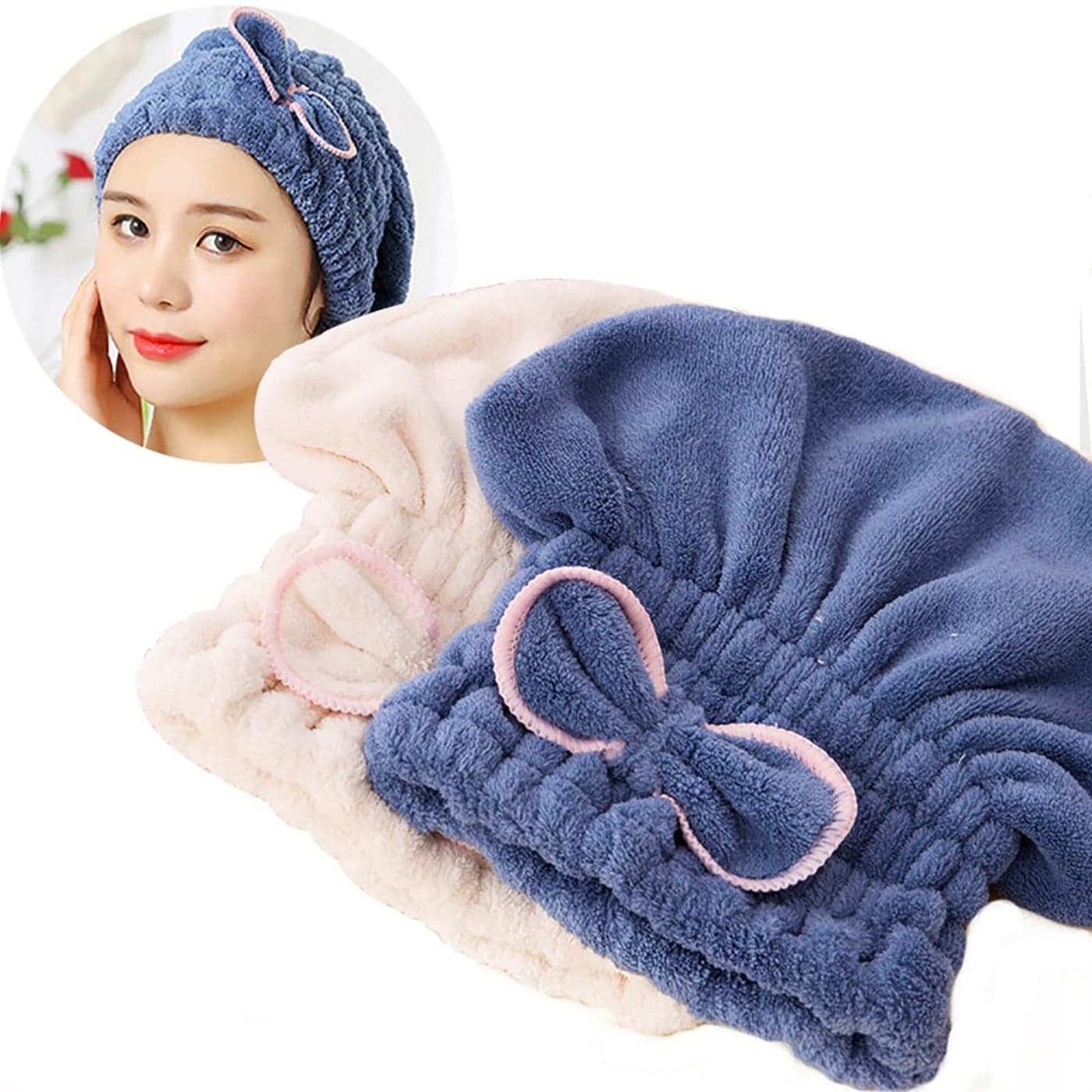 Jseng 2PC Microfiber Hair Drying Caps Extrame Soft Ultra Absorbent Fast Drying Hair Turban Wrap Towels Shower Cap for Girls and Women