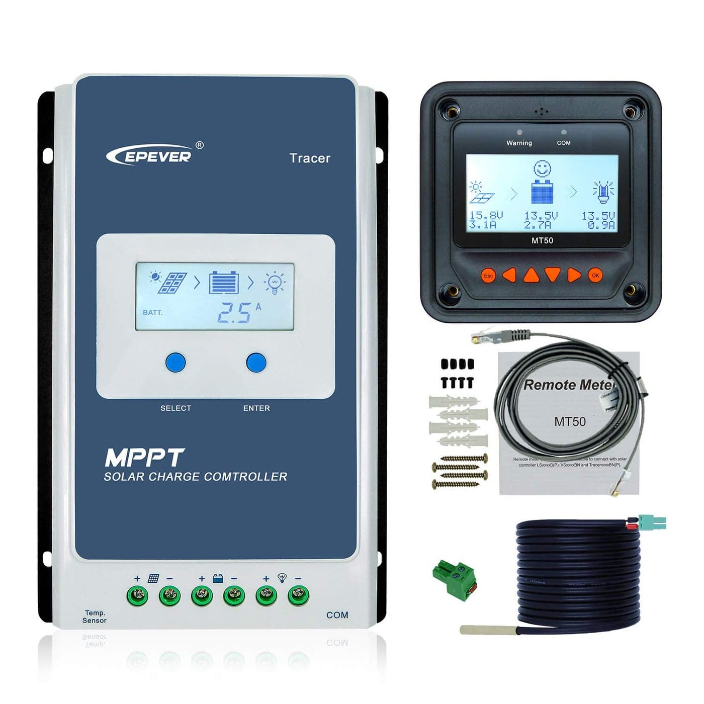 EPEVER MPPT Solar Charge Controller 40A 12V24V Tracer4210AN Remote Meter MT50 Monitor RTS for Solar Panel Charge Controller Regulator with LCD Display Tracer4210AN MT50RTS