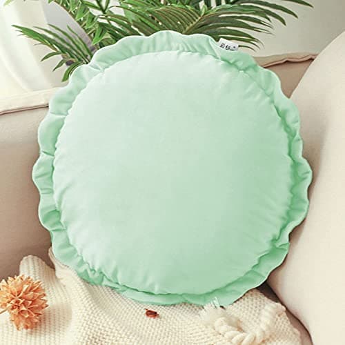 Peach Cuddle Velvet Round Couch Throw Cushion Pillow For Living Room Décor (Pack of 1, 45X45 Cm, Green)