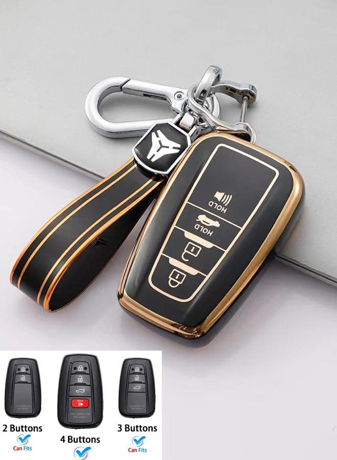 Compatible with Toyota Key Fob Cover with Keychain for 2018-2022 Highlander RAV4 Camry C-HR Corolla Avalon Prius GT86