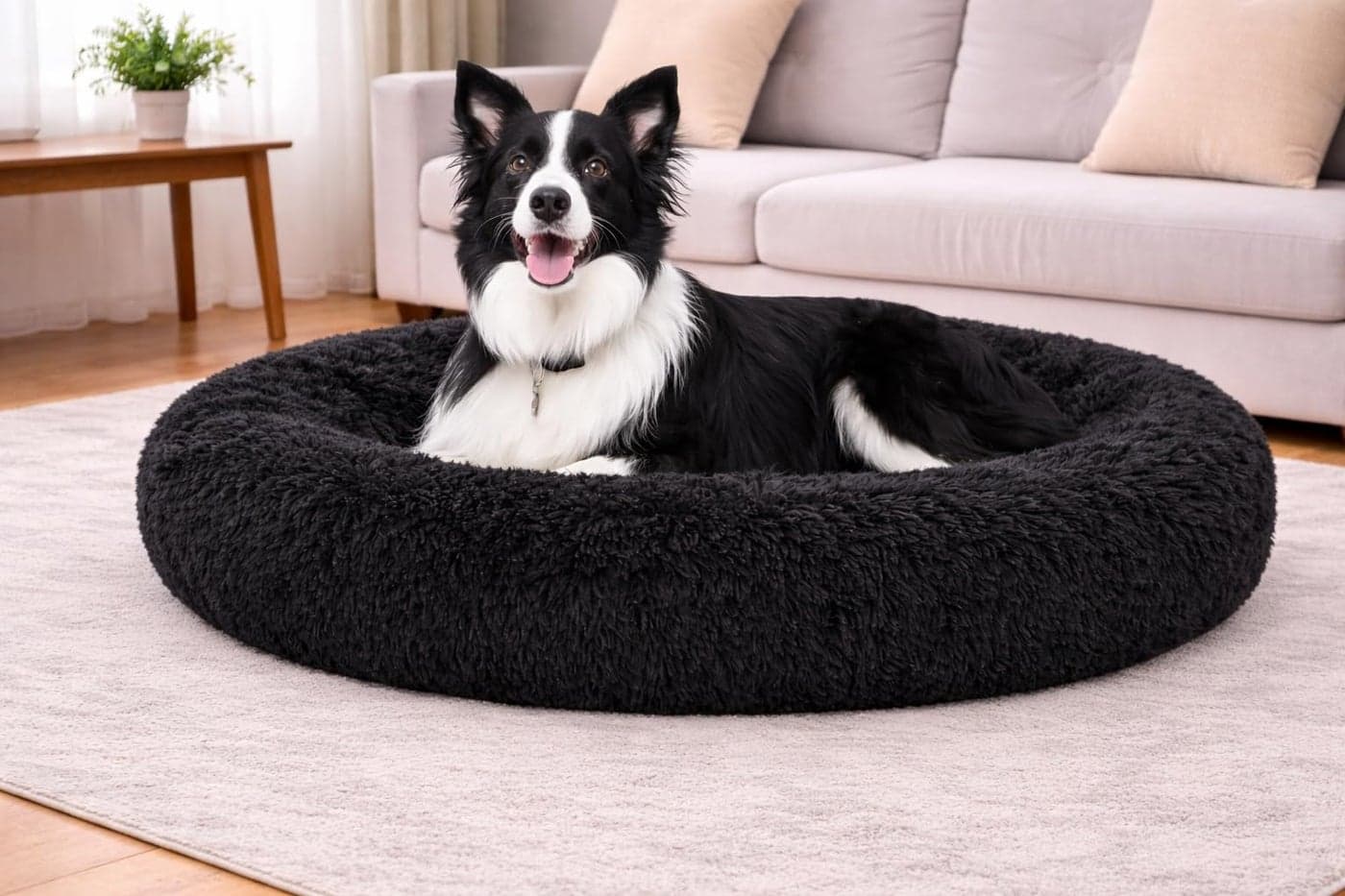 Zexsazone Summer Round Donut Dog Bed for dogs and Puppies, cat, Cozy and Plush, Raised Bedside Support, Both Sides Use Like 2 in One, Washable, Sizes for Small, Medium, and Large Pets. (Black, Medium)