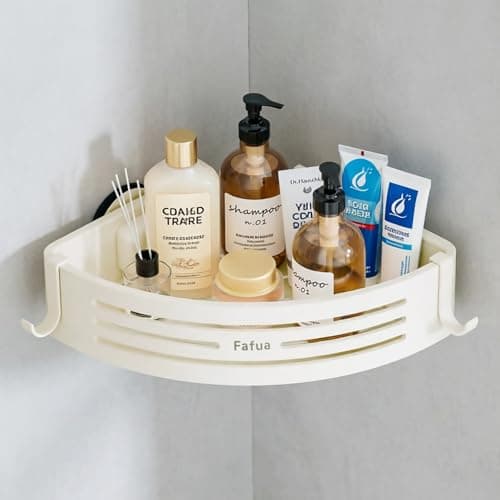 Fafua Corner Shower Caddy Suction Cup, No-Drilling Hanging Shower Shelves with Hooks, Waterproof & Rustproof Removable Shower Organizer for Bathroom Storage