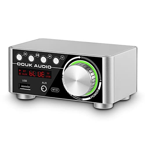 Nobsound Douk Audio 120W Mini Bluetooth 5.0 Power Amplifier 2.0 Channel Hi-Fi Stereo Class D Audio Amp Wireless Receiver TF USB Home Speaker (Upgrade Version) (Silver)