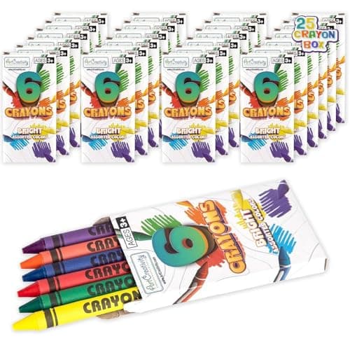 ArtCreativity Bulk Crayon Packs 25 Sets of 6 Packs Total 150 Crayons Bulk NonToxic Individual Packs for Kids Classroom Teachers Easter Basket Stuffers Crayons Party Favors for Toddlers
