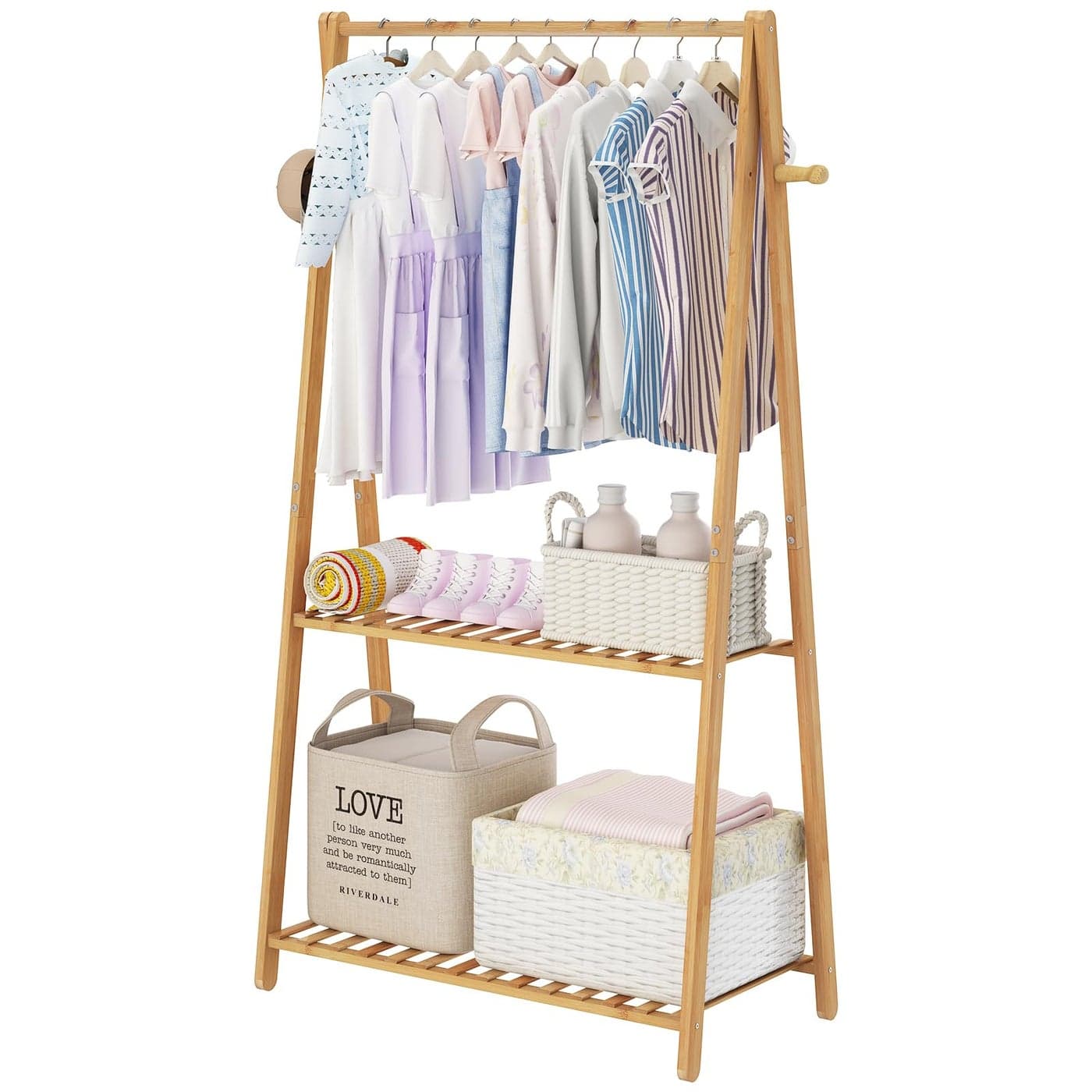 COOGOU Kids Clothing Rack for Hanging ClothesSmall Toddler Clothes Racks Bamboo Wooden Garment Dress Up Storage Costume Rack with Shelves for Laundry DryingShortMiniFloor Standing