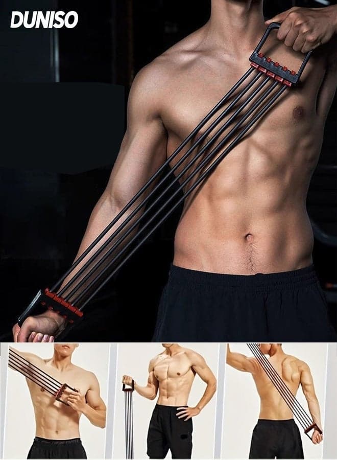 Spring Chest Expander,Multi Functional Fitness Chest Developer with 5 Metal Spring,Arm Exerciser,Upper Body Strength Training Machine with Buckle Design ,Comfortable and Non Slip,Easy to Install,Suitable for Training, Home,Gym,Exercise