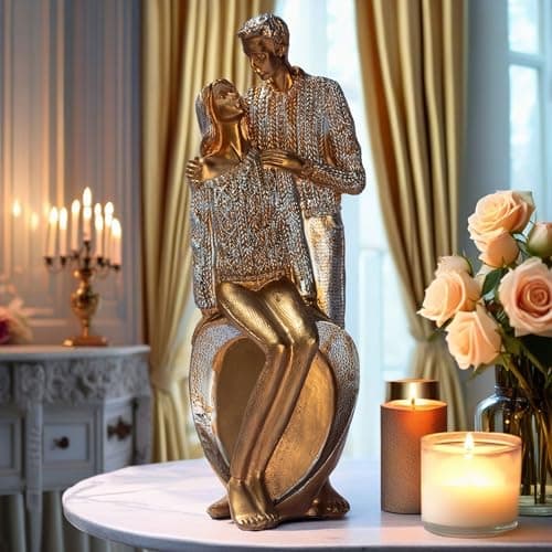 KRAFTSKALA Elegant Gold Couple Figurine – Romantic Poly-Resin Sculpture for Home Décor, Anniversary, and Valentine’s Day Gift – Intricately Designed Love Statue (Gold)
