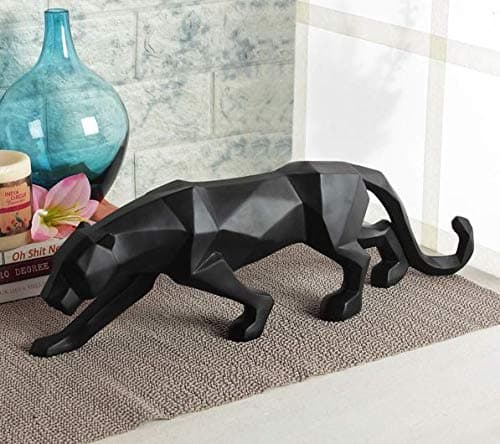 TSK The Shilpkari Resin Modern Handcrafted Abstract Black Panther Sculpture Geometrical Design Animal Figurine Home Decor Black Medium