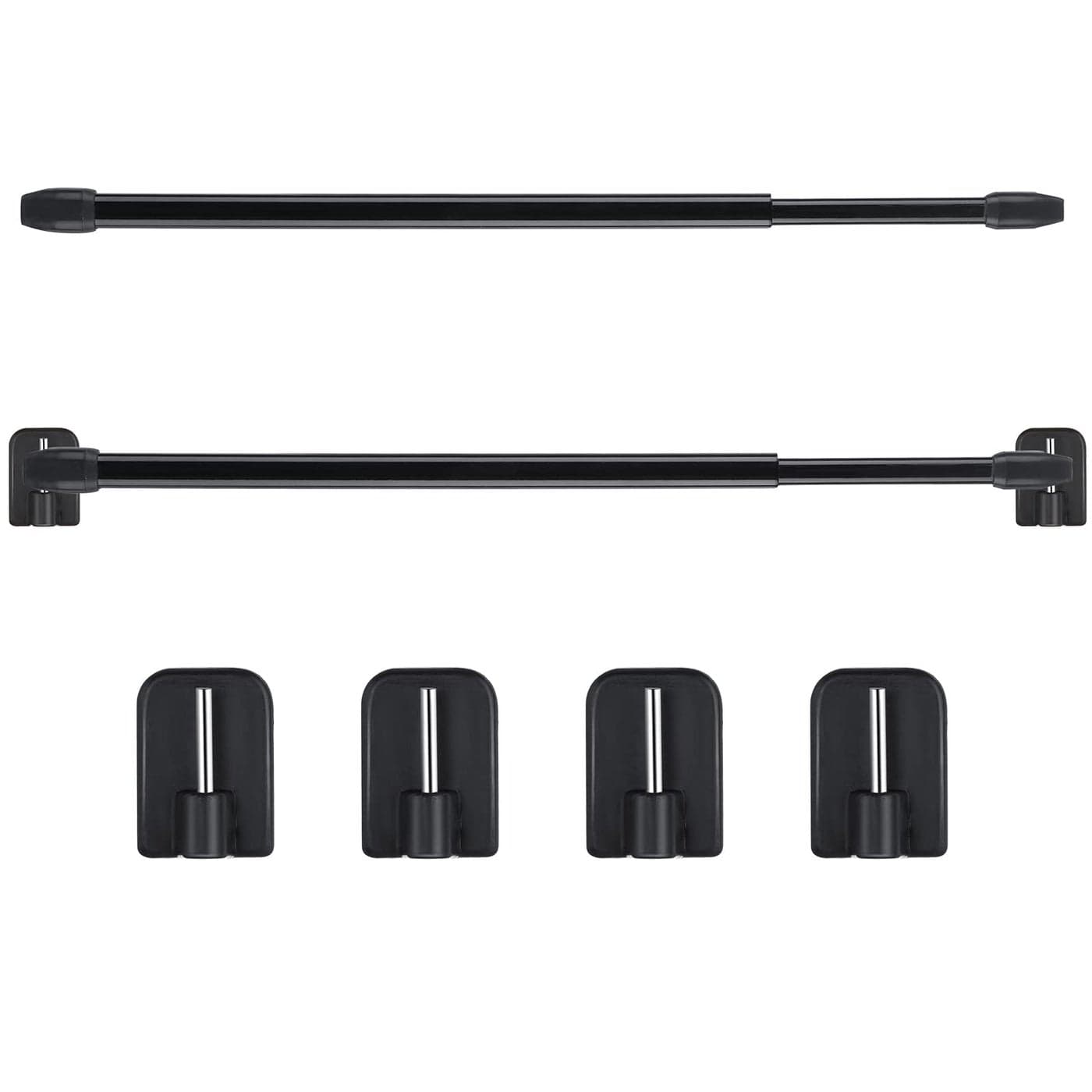 Jetec 2 Pieces Adjustable Plastic Net Curtain Rod 157275 Inch Self Adhesive Shower Curtain Rods for Window Cupboard Bars Tension Drill Less Accessories for Home Bathroom Hotel Black