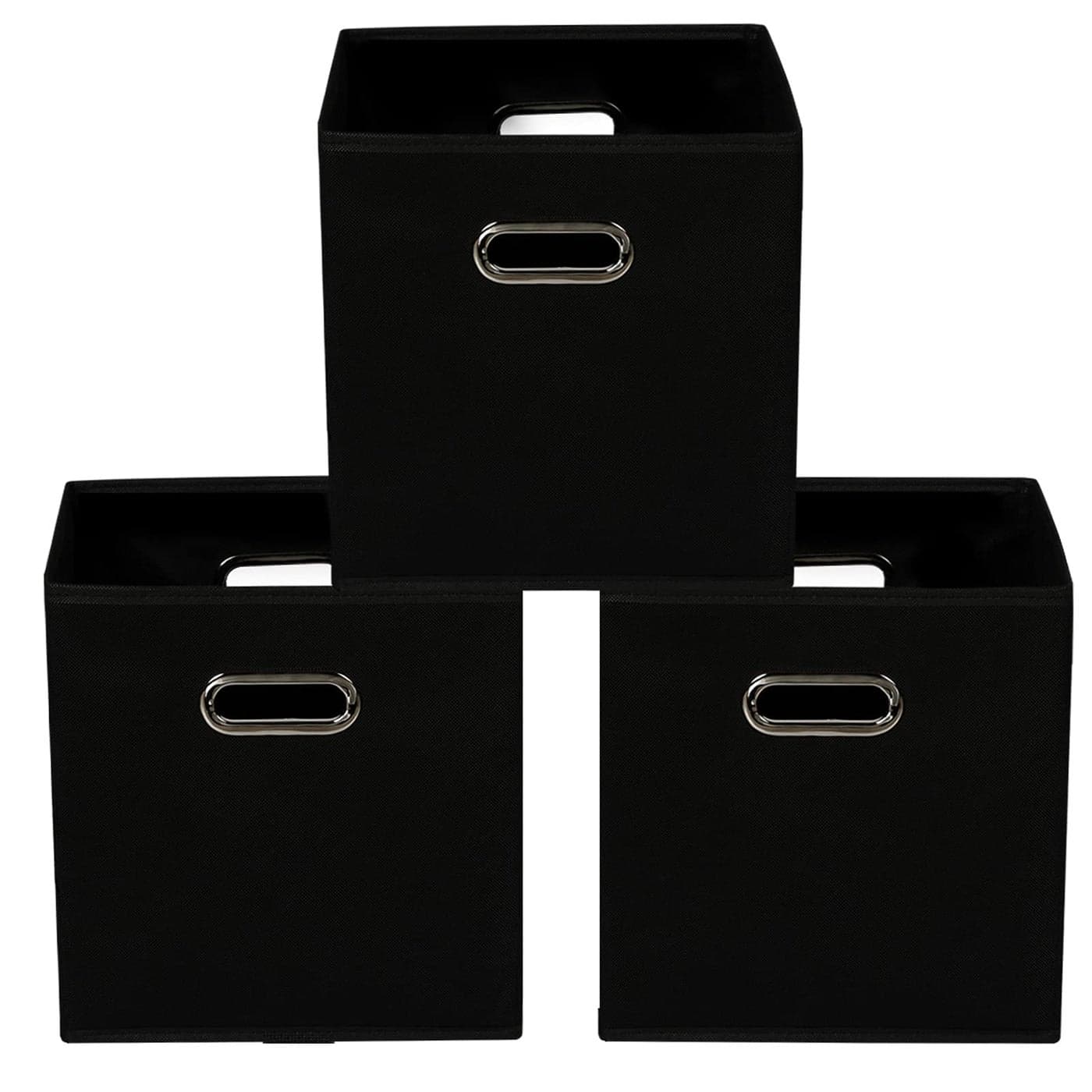 Yunkeeeper storage bins Cubes Fabric Cube Organizer with Handle Foldable Cube Bins for Cloth or Accessary Storage 11x11x11 Set of 3 Black