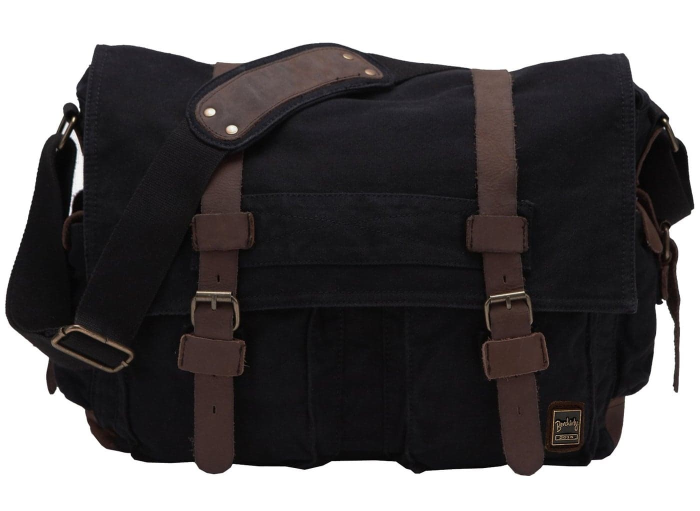 Berchirly Vintage Briefcase Travel Bag Military Men Canvas Leather Messenger Sling Bags For 147 Laptop