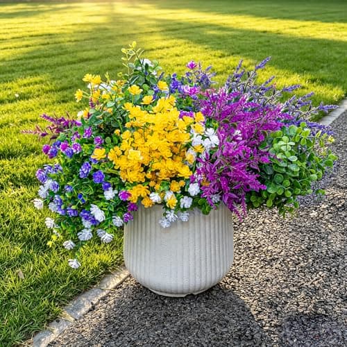CLEANGOR 14 Bundles Artificial Flowers for Outdoors, UV Resistant Artificial Outdoor Plants, Faux Plants for Spring Summer Garden, Porch, Window Box, Hanging Planters, Home Wedding Farmhouse (Mix)