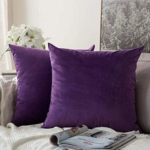 Khooti Velvet Cushion Cover, 14x14 | Purple | Pack of 2 | Solid Plain Soft & Smooth, Decorative Cushion Covers for Living Room, Bedroom, Couches, Chairs, Sofas, Beds & Home Decor