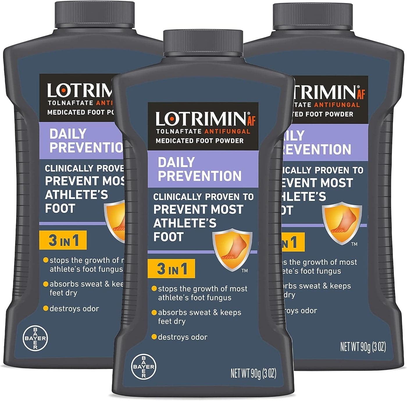 Lotrimin AF Athlete's Foot Daily Prevention Medicated Foot Powder, Tolnaftate Antifungal, Clinically Proven Prevention of Most Athlete's Foot, 3 Ounce (90 Grams) Bottle (Pack of 3)