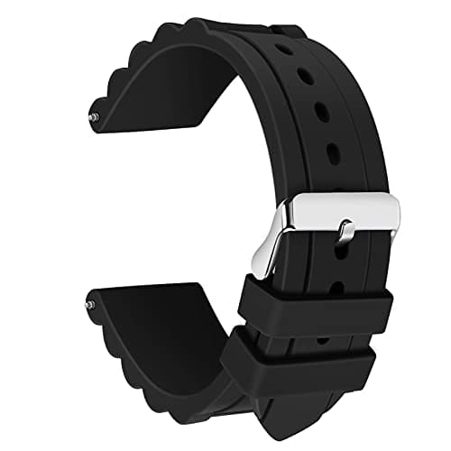 SANWA 22mm Black Waterproof Silicone Rubber Watch Wristwatch Strap Band for Fossil Watch Replacement