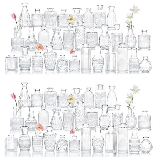Glass Bud Vase Set of 66 Pcs, Vintage Clear Small Glass Vases for Flowers, Bud Vases in Bulk, Mini Vase for Centerpieces, Wedding, Home Decor and Events
